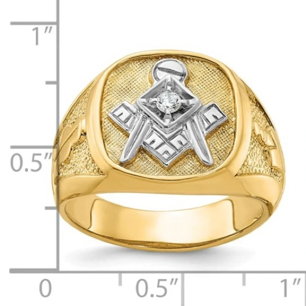 14k with White Rhodium Men's Diamond Blue Lodge Master Masonic Ring